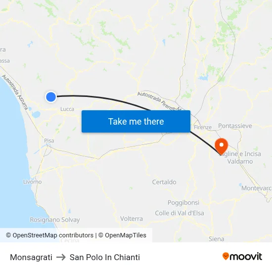 Monsagrati to San Polo In Chianti map
