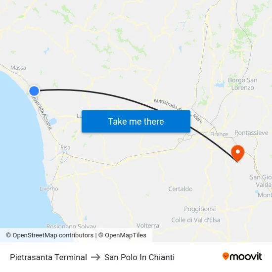 Pietrasanta Terminal to San Polo In Chianti map