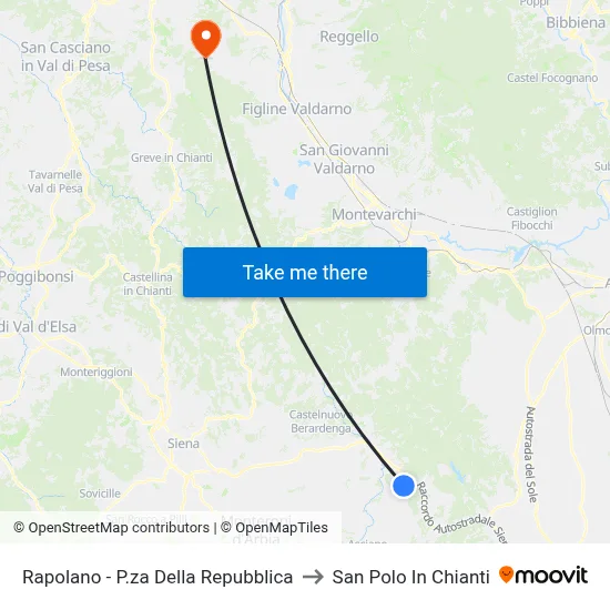 Rapolano - Republic Square to San Polo In Chianti map