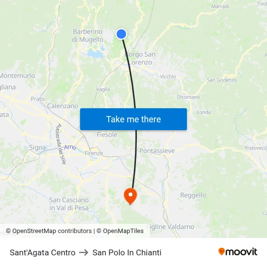Sant'Agata Center to San Polo In Chianti map