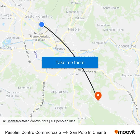 Pasolini Shopping Center to San Polo In Chianti map