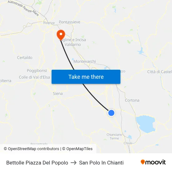 Bettolle People's Square to San Polo In Chianti map