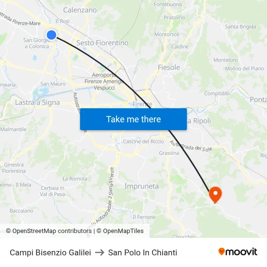 Campi Bisenzio Galilei to San Polo In Chianti map