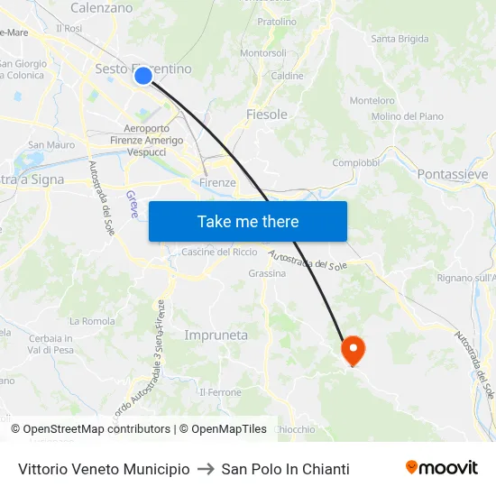 Vittorio Veneto City Hall to San Polo In Chianti map