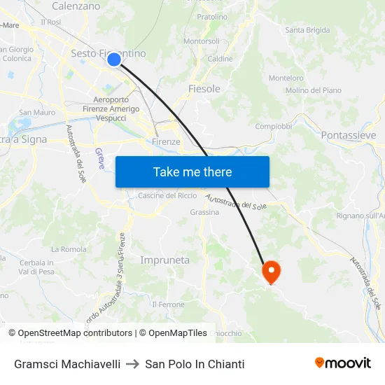 Gramsci Machiavelli to San Polo In Chianti map