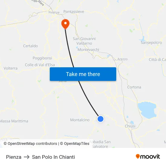 Pienza to San Polo In Chianti map