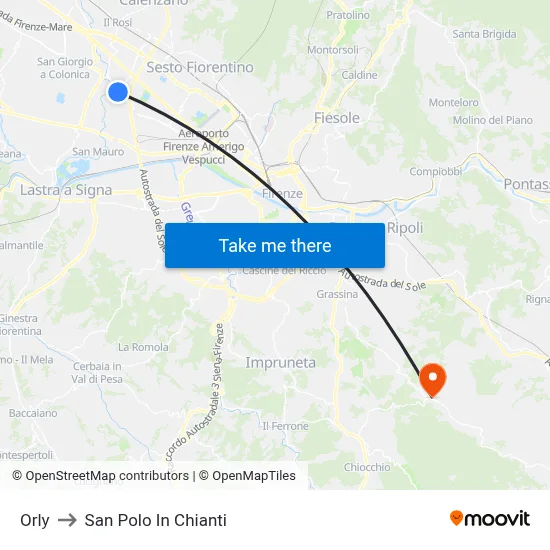Orly to San Polo In Chianti map