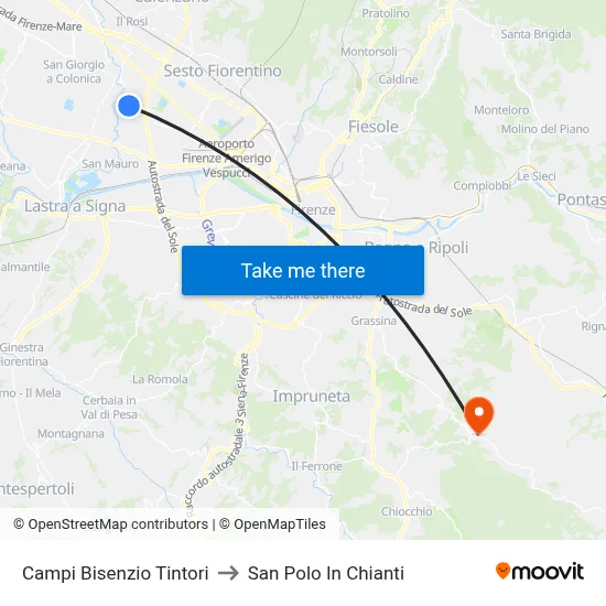 Campi Bisenzio Tintori to San Polo In Chianti map