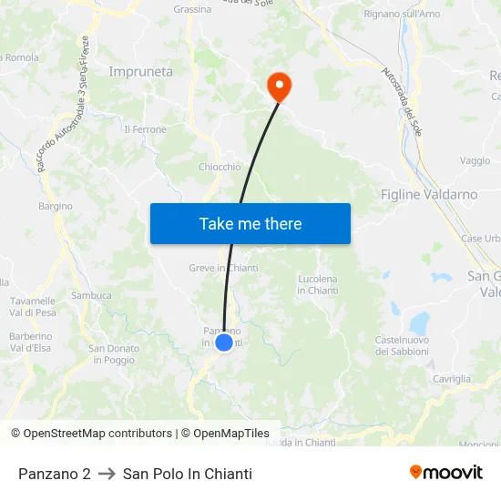 Panzano 2 to San Polo In Chianti map