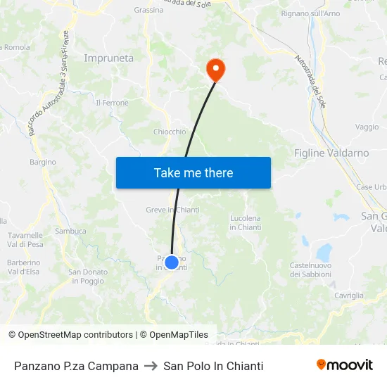 Panzano Bell Tower Square to San Polo In Chianti map