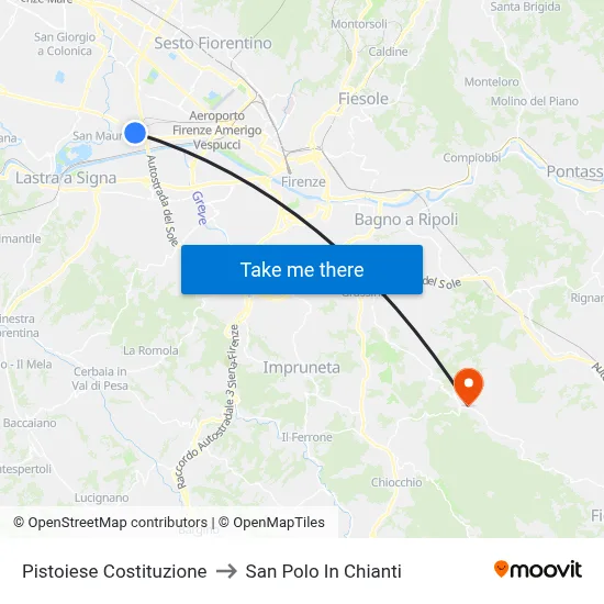 Pistoiese Constitution to San Polo In Chianti map