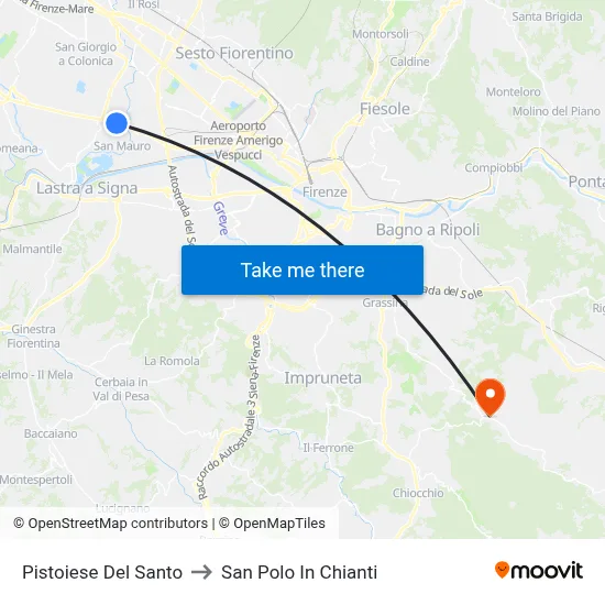 Pistoiese Del Santo to San Polo In Chianti map