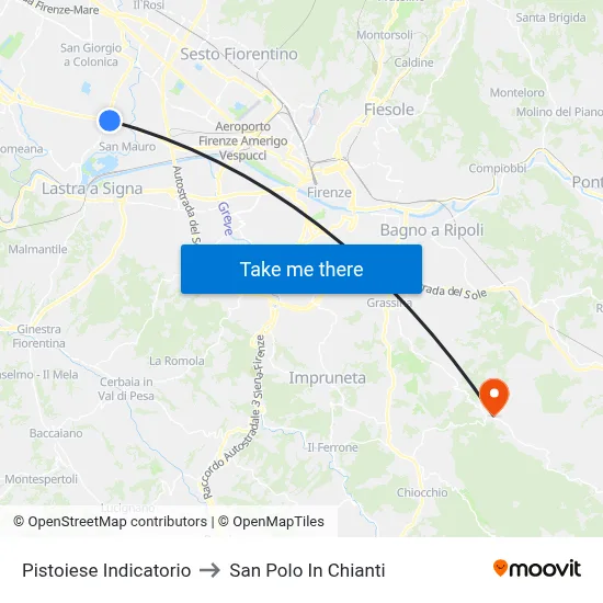 Pistoiese Indicatorio to San Polo In Chianti map