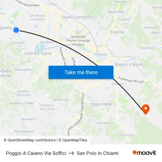 Poggio a Caiano Soffici Street to San Polo In Chianti map