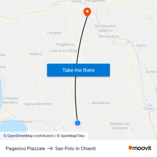 Paganico Square to San Polo In Chianti map