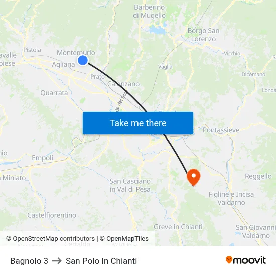 Bagnolo 3 to San Polo In Chianti map