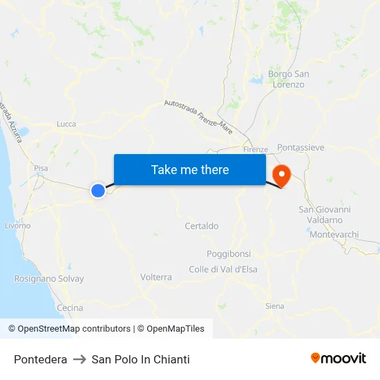 Pontedera to San Polo In Chianti map