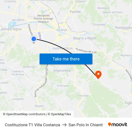 Constitution T1 Villa Costanza to San Polo In Chianti map