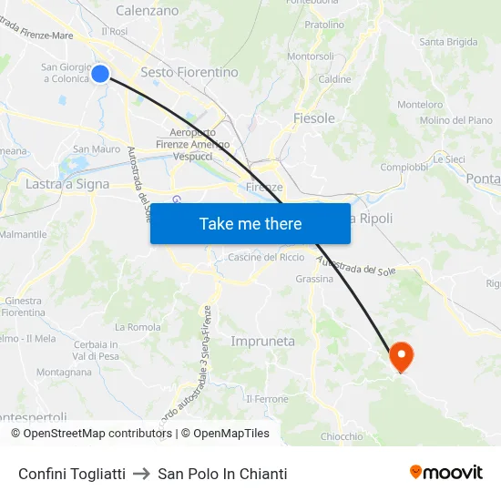 Confini Togliatti to San Polo In Chianti map