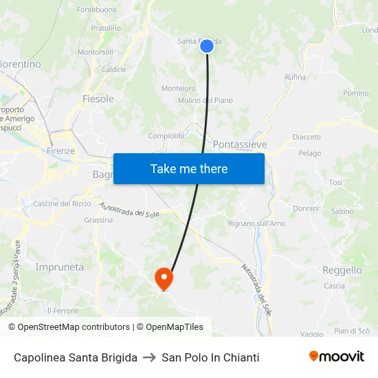 Santa Brigida Terminal to San Polo In Chianti map