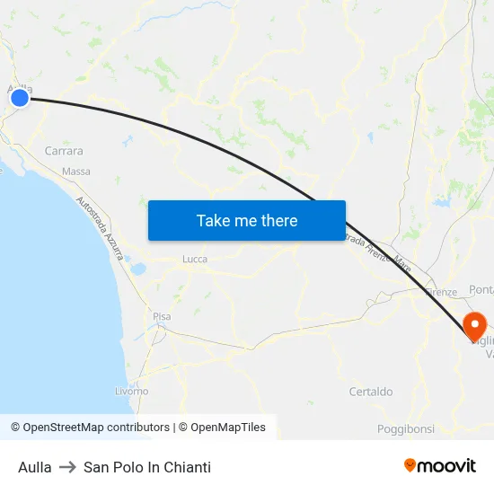 Aulla to San Polo In Chianti map