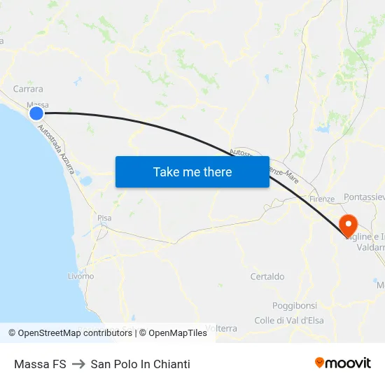 Massa Railway Station to San Polo In Chianti map