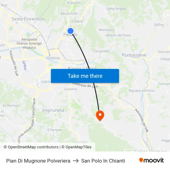 Pian Di Mugnone Powder Magazine to San Polo In Chianti map