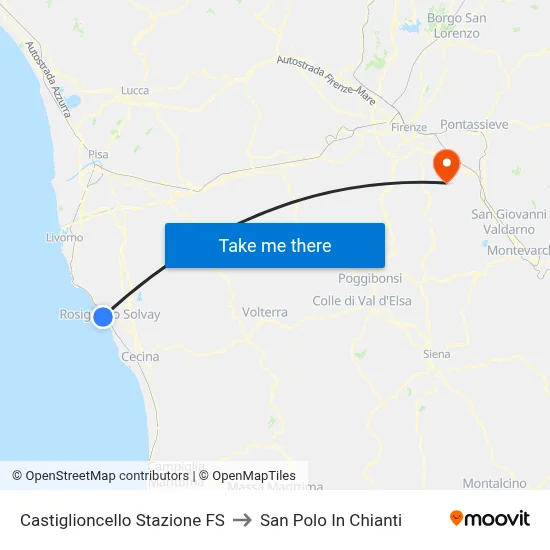 Castiglioncello Railway Station to San Polo In Chianti map