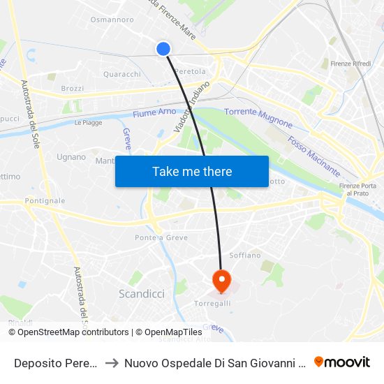 Deposito Peretola to Nuovo Ospedale Di San Giovanni Di Dio map