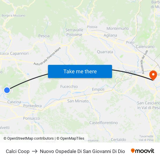 Calci Coop to Nuovo Ospedale Di San Giovanni Di Dio map