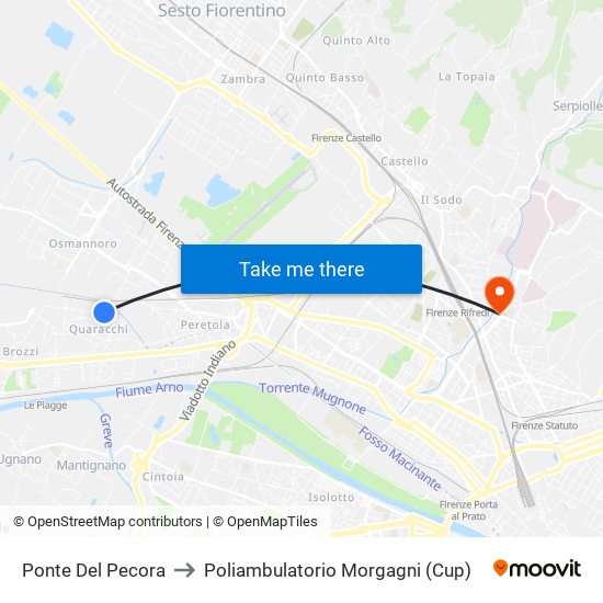Ponte Del Pecora to Poliambulatorio Morgagni (Cup) map