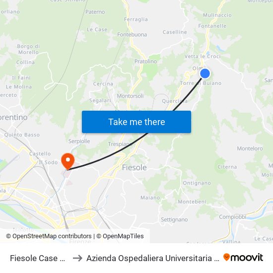 Fiesole Case Nuove to Azienda Ospedaliera Universitaria Di Careggi map