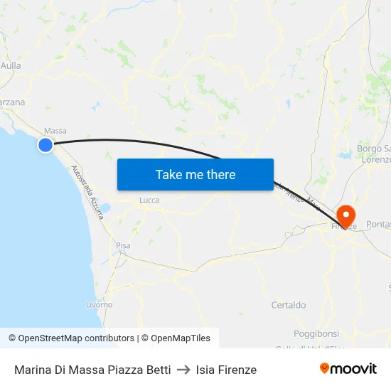 Marina Di Massa Betti Square to ISIA Florence map