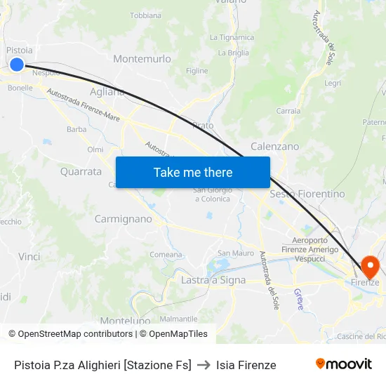 Pistoia Alighieri Square [Railway Station] to ISIA Florence map