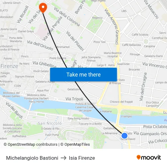 Michelangelo Bastions to ISIA Florence map