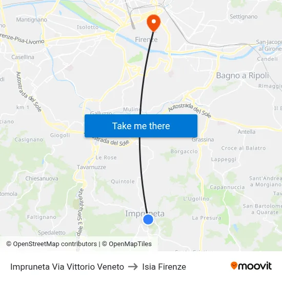Impruneta Vittorio Veneto Street to ISIA Florence map