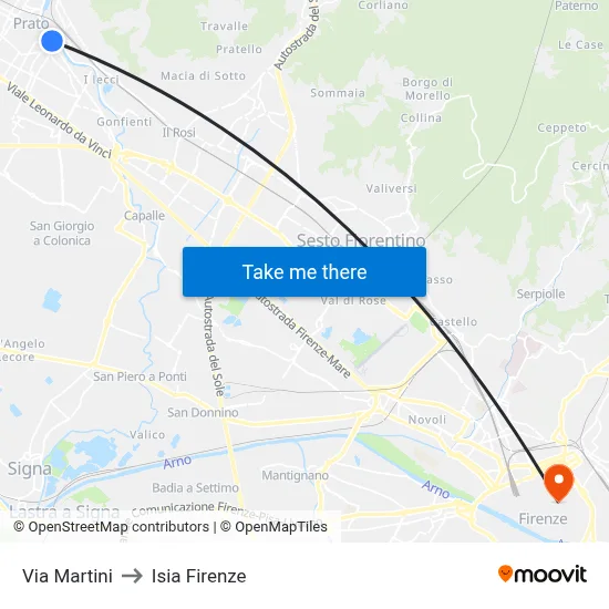 Martini Street to ISIA Florence map