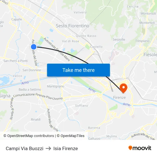 Campi Buozzi Street to ISIA Florence map