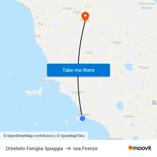 Orbetello Feniglia Beach to ISIA Florence map
