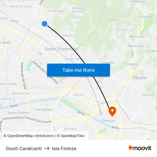 Giusti Cavalcanti to ISIA Florence map