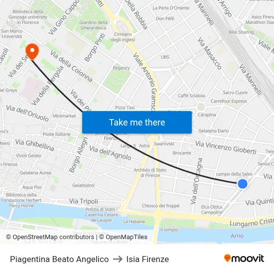 Piagentina Beato Angelico to ISIA Florence map