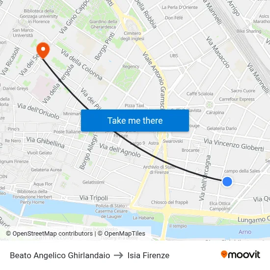Beato Angelico Ghirlandaio to ISIA Florence map
