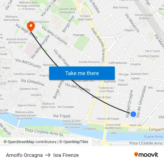 Arnolfo Orcagna to ISIA Florence map