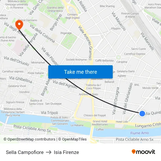 Campofiore Saddle to ISIA Florence map