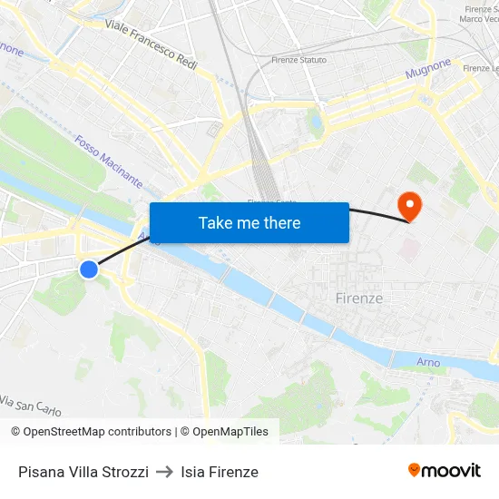 Pisana Villa Strozzi to ISIA Florence map