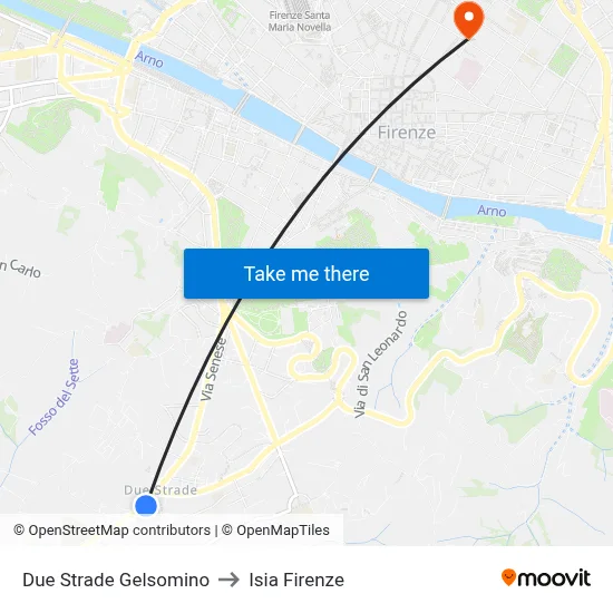 Due Strade Gelsomino to ISIA Florence map