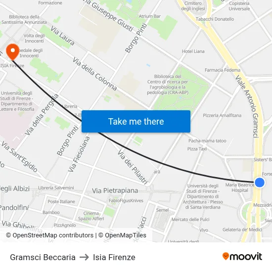 Gramsci Beccaria to ISIA Florence map