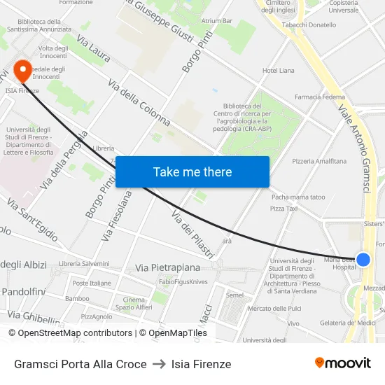 Gramsci Porta Alla Croce to ISIA Florence map