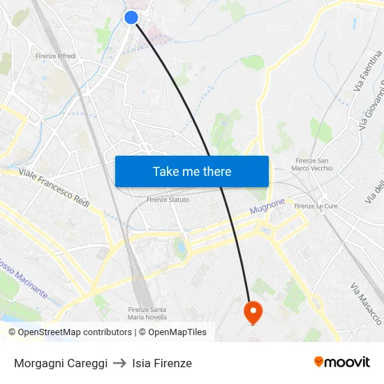 Morgagni Careggi to ISIA Florence map