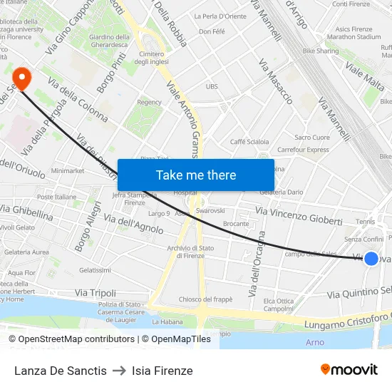 Lanza De Sanctis to ISIA Florence map